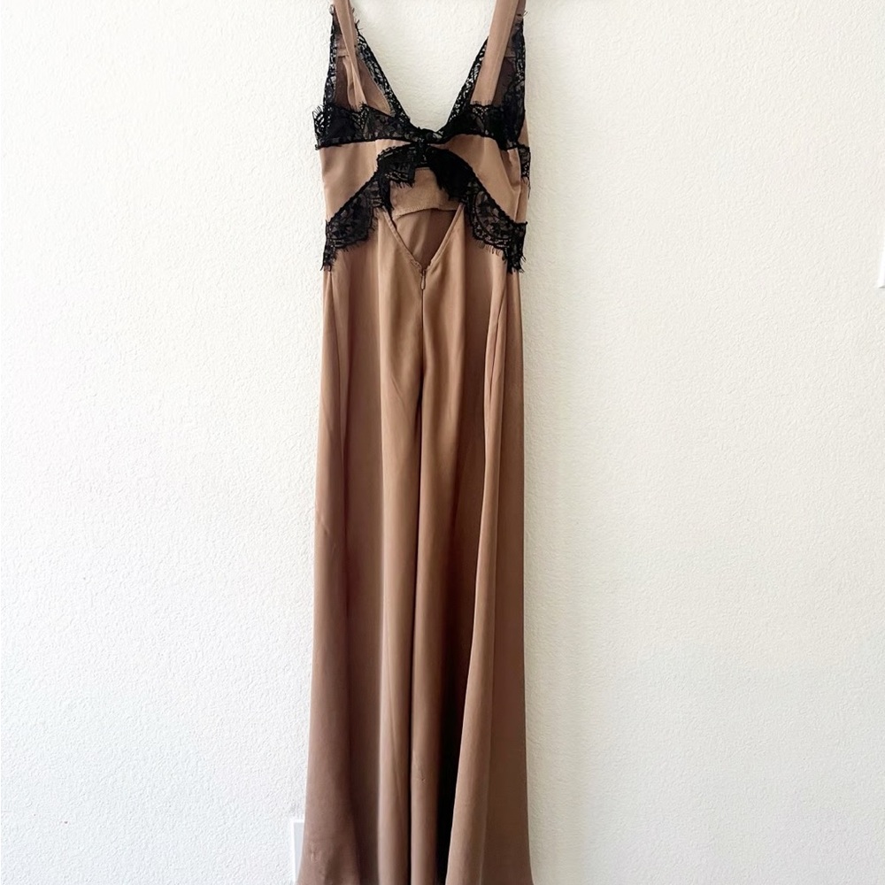 Bardot Tan Chemise with Black Lace Detail